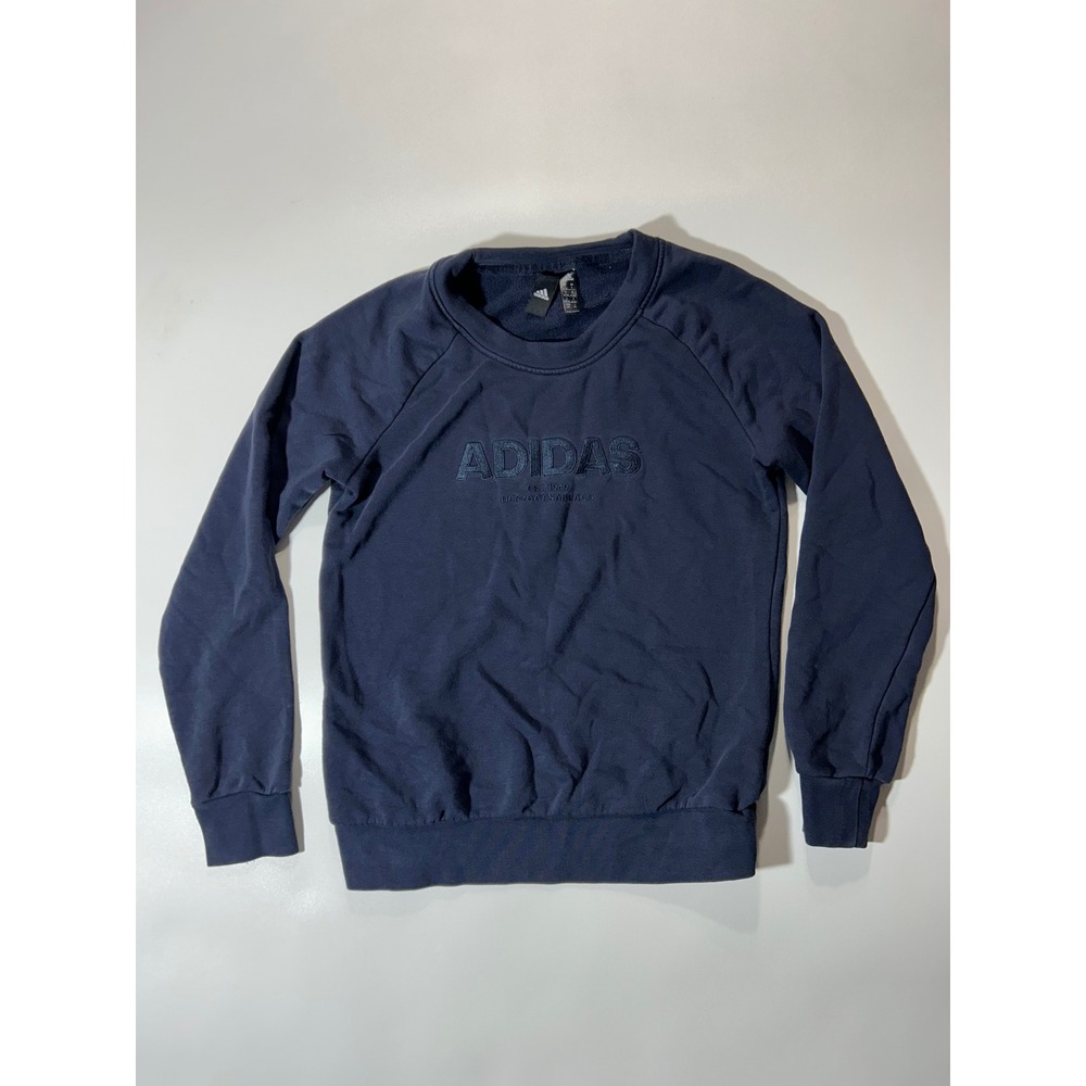 Adidas Sweatshirt Womens Small Navy Blue Excellent Herzogenaurach Crewneck Logo